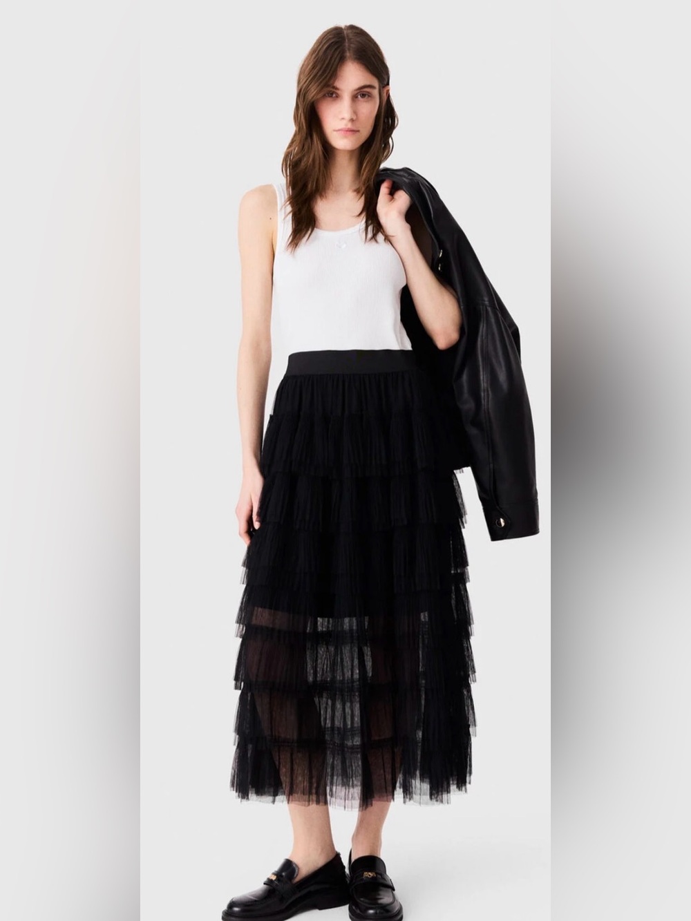 Maje Tulle Midi Skirt